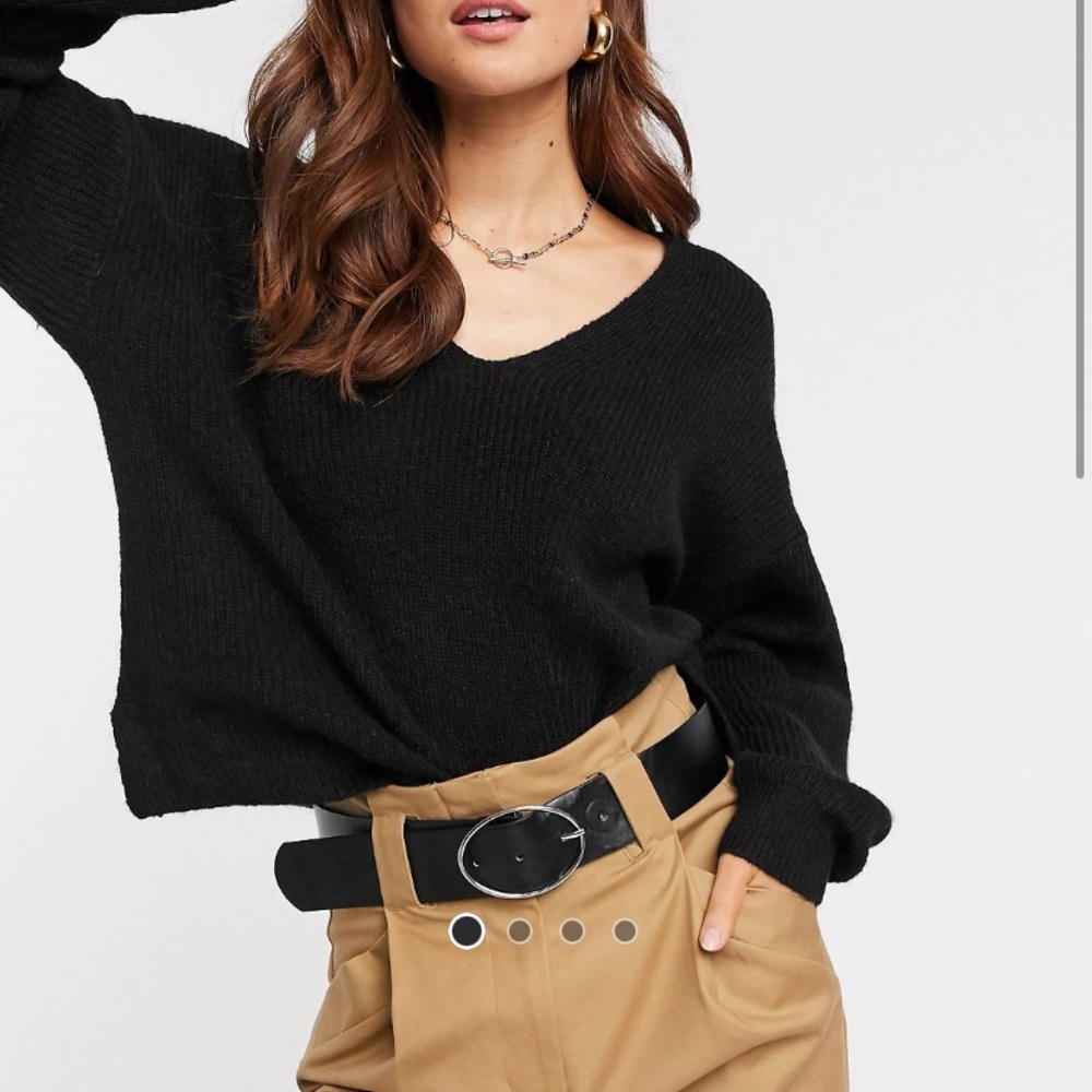 ASOS fluffy v neck black sweater NWT